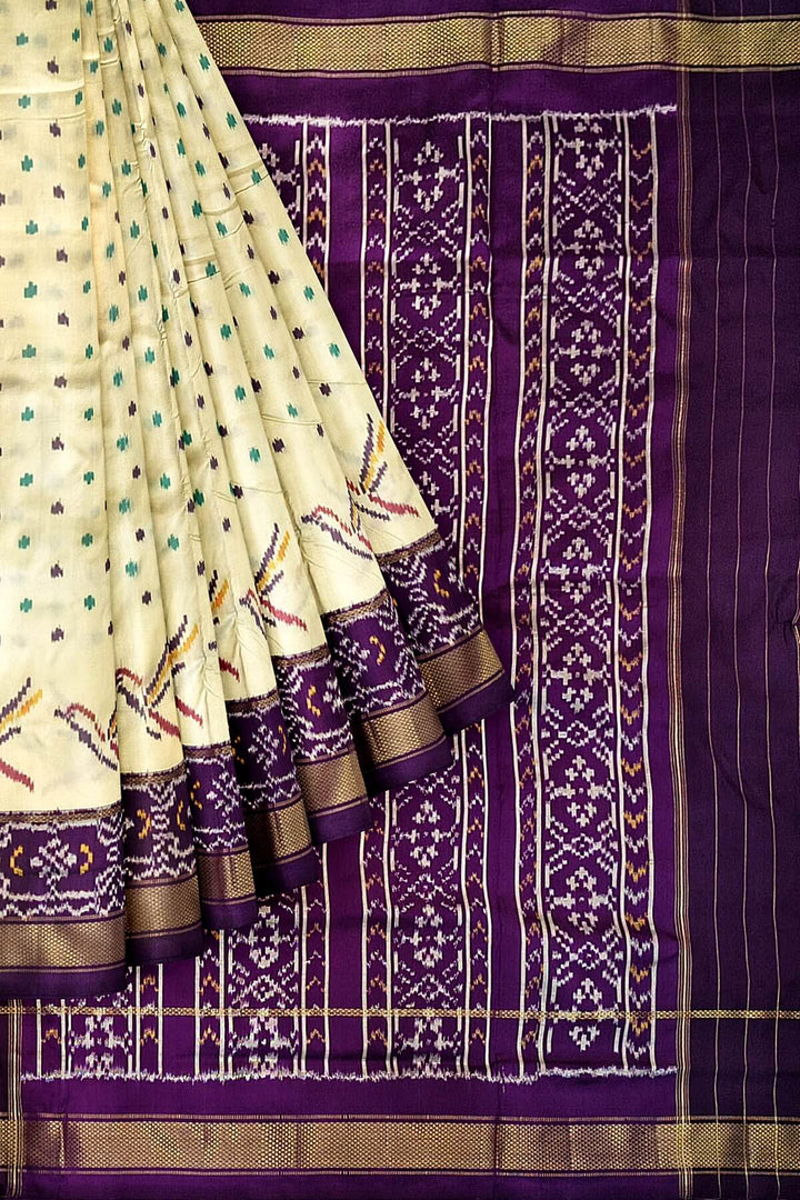 Ikkat pure silk saree in off white