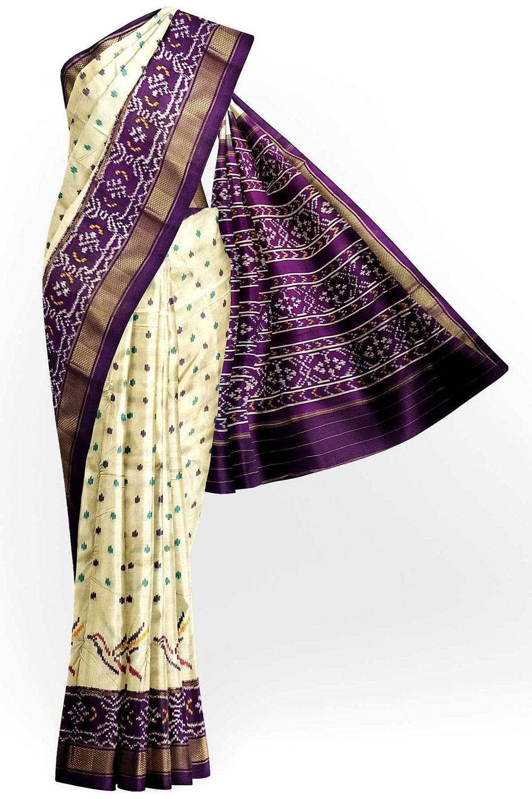 Ikkat pure silk saree in off white