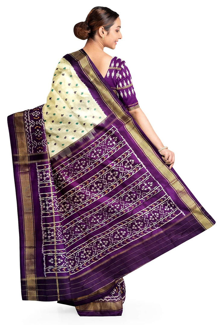 Ikkat pure silk saree in off white