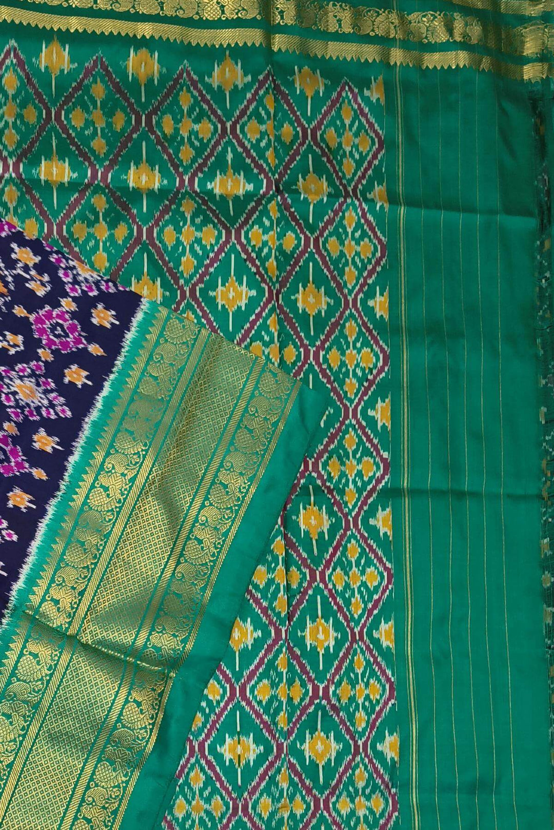 Ikkat pure silk saree in navy blue