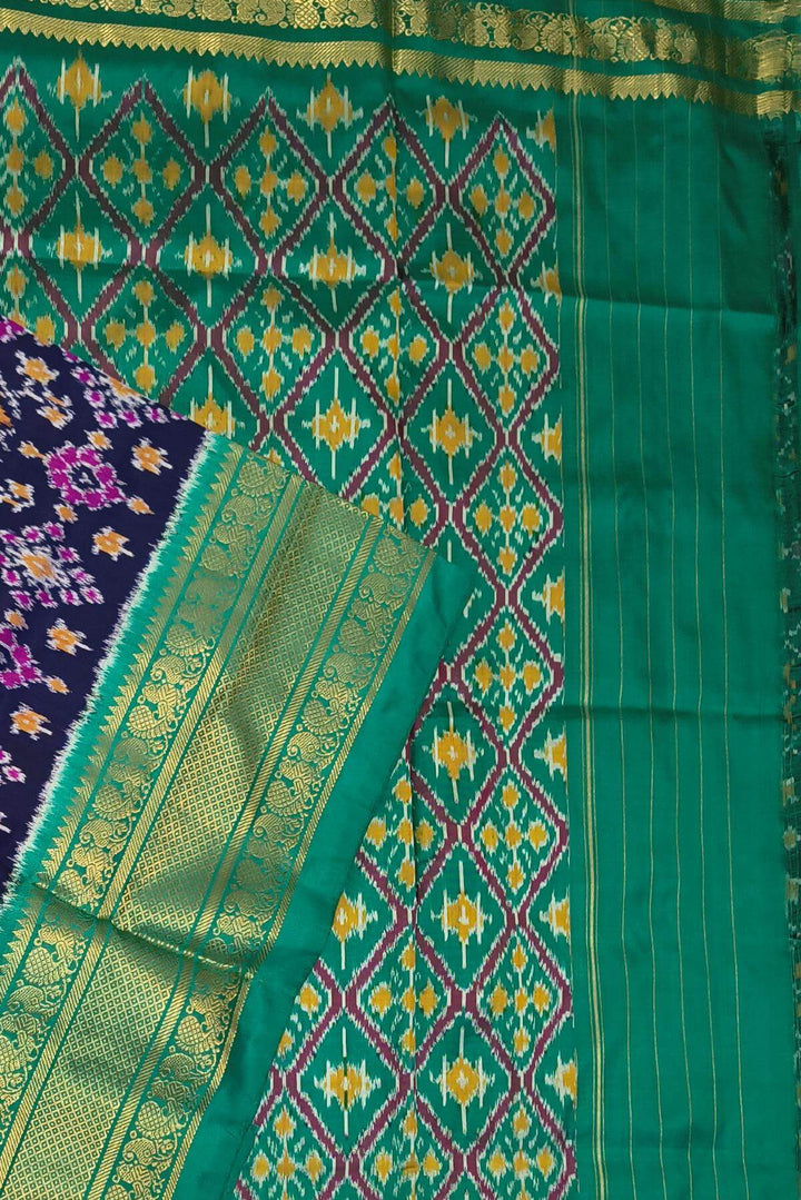 Ikkat pure silk saree in navy blue