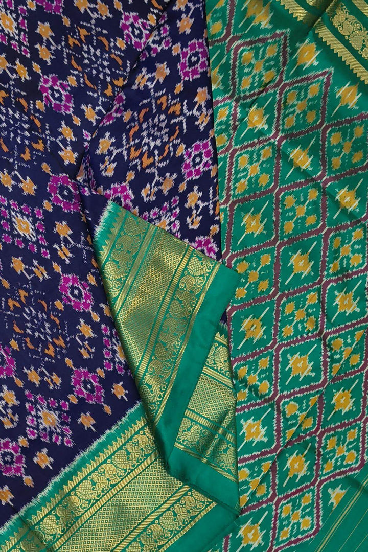 Ikkat pure silk saree in navy blue