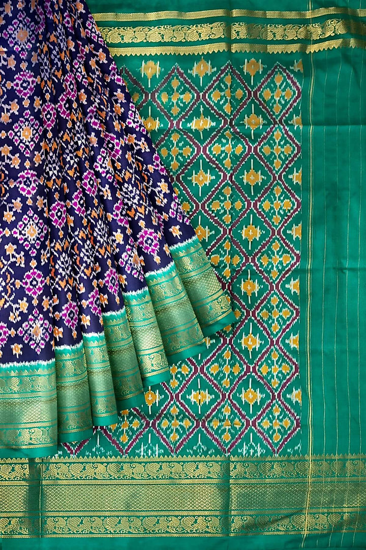 Ikkat pure silk saree in navy blue