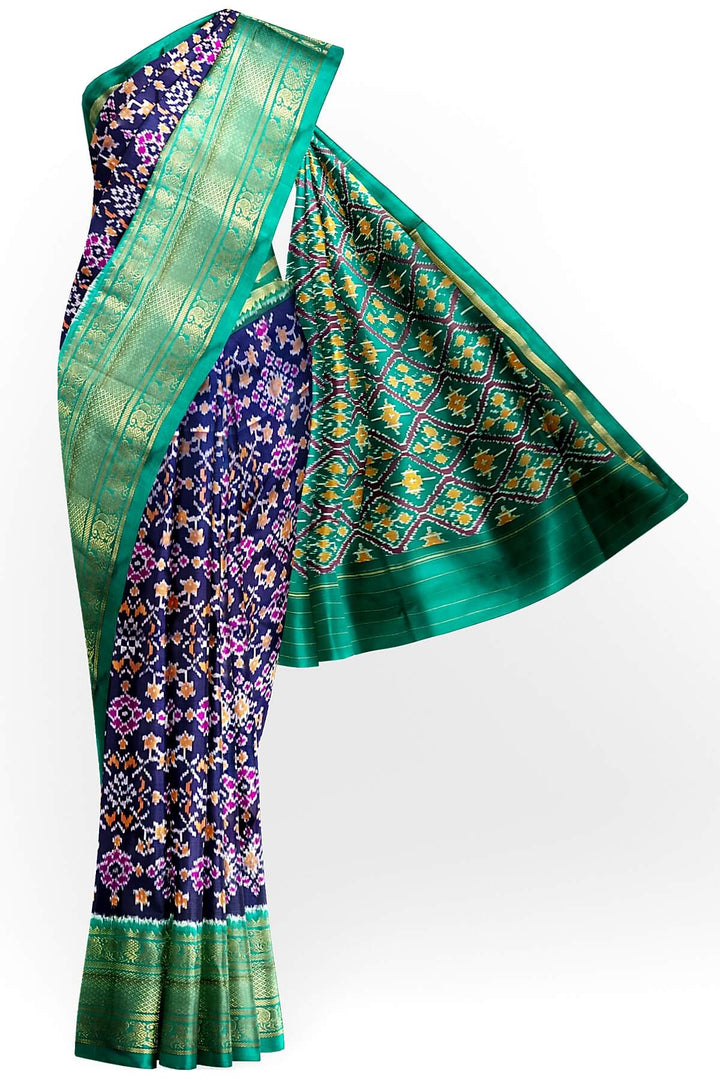 Ikkat pure silk saree in navy blue