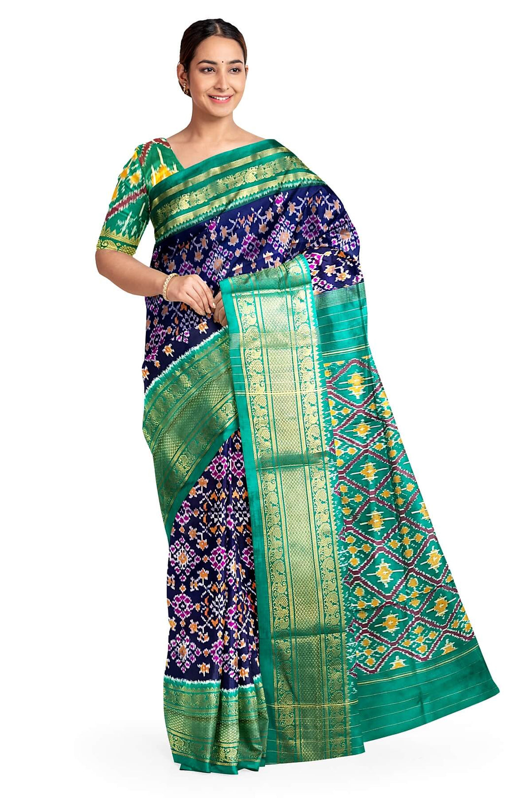 Ikkat pure silk saree in navy blue