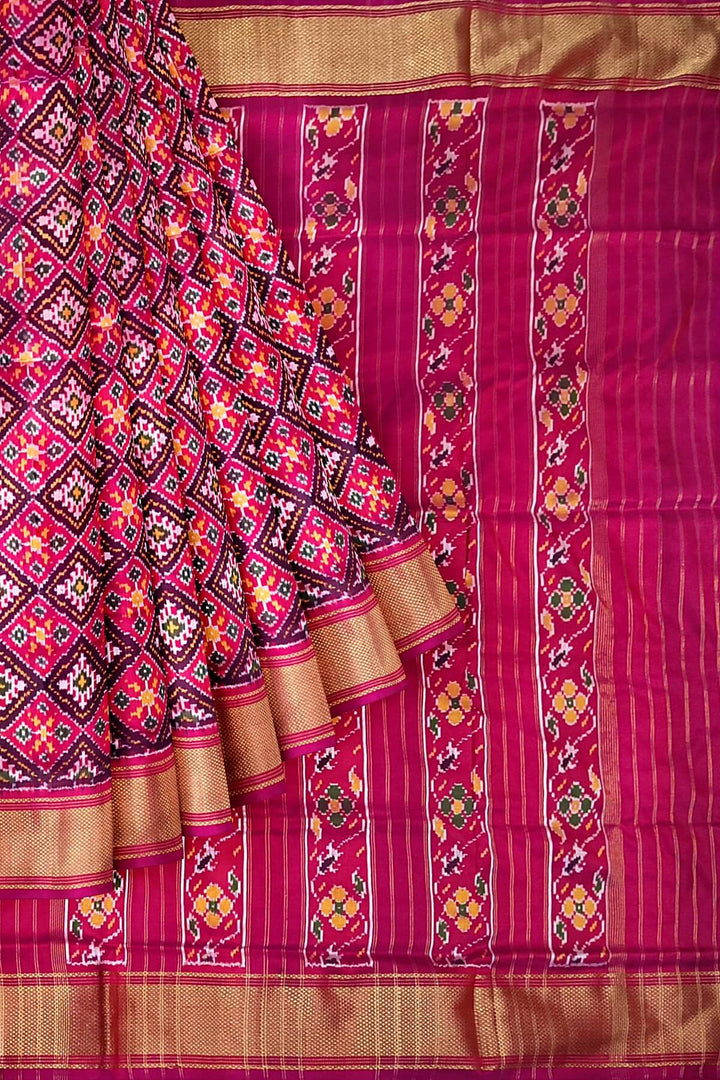 Ikkat pure silk saree in magenta