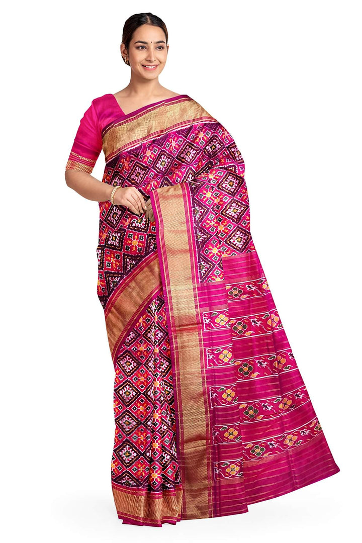 Ikkat pure silk saree in magenta
