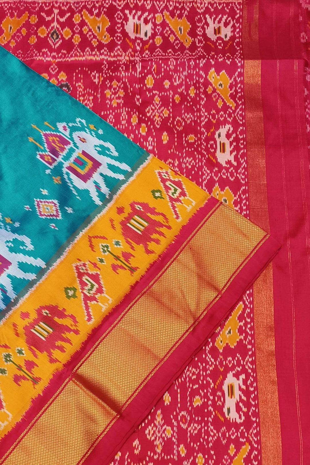 Ikkat pure silk saree in teal