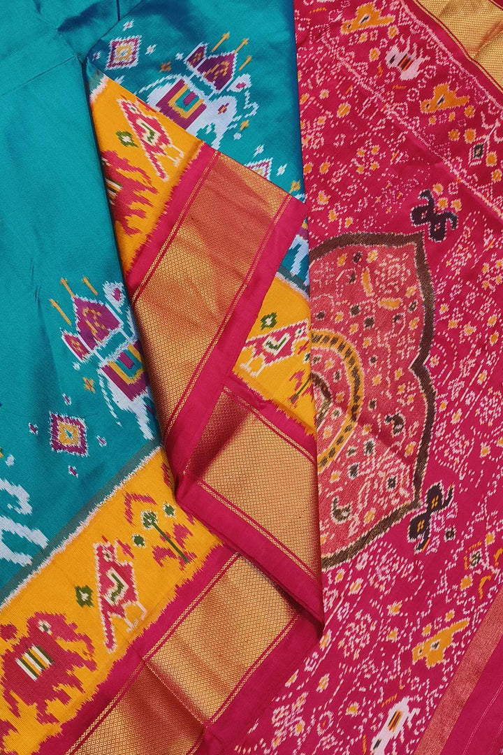 Ikkat pure silk saree in teal