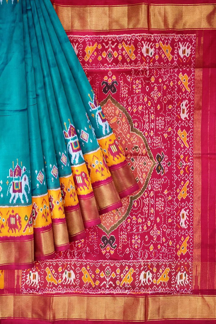 Ikkat pure silk saree in teal