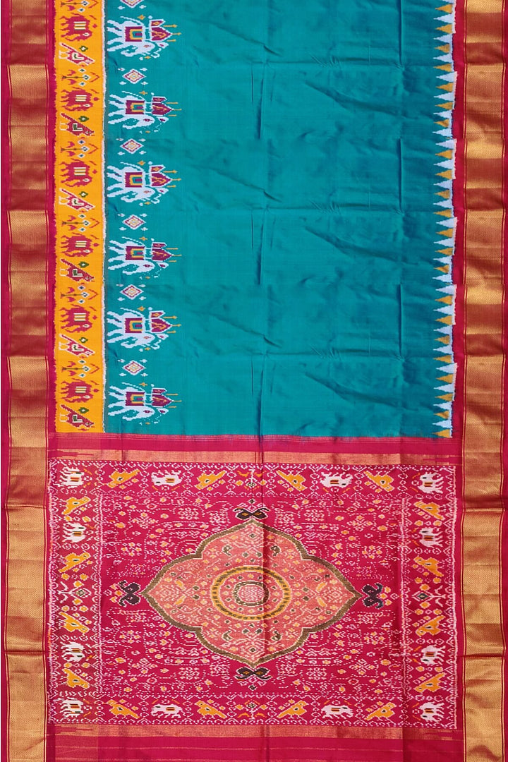 Ikkat pure silk saree in teal