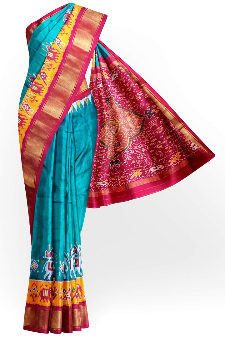 Ikkat pure silk saree in teal