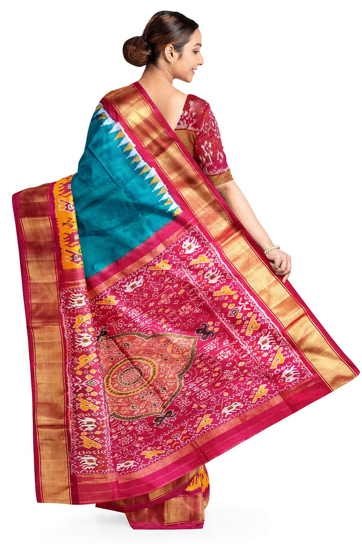 Ikkat pure silk saree in teal