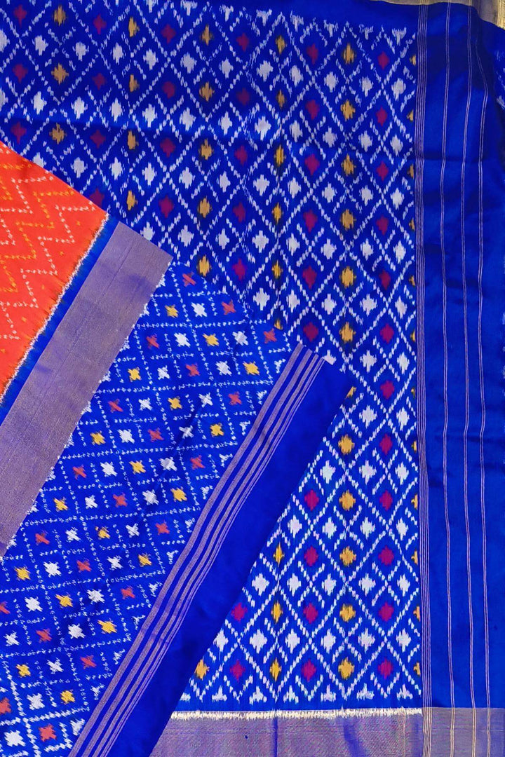 Ikat pure silk saree in  orange with small motifs