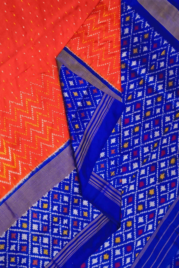 Ikat pure silk saree in  orange with small motifs