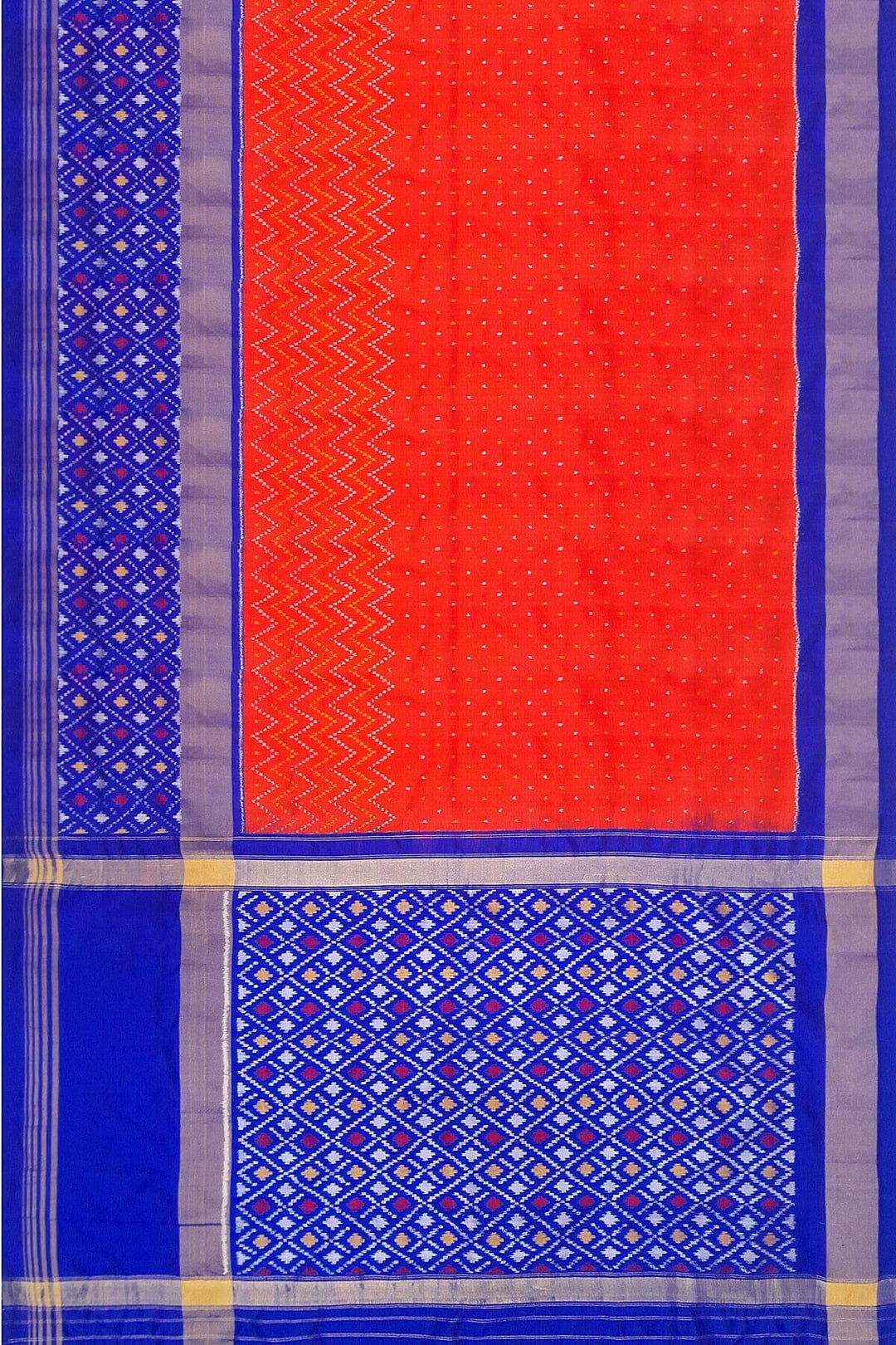 Ikat pure silk saree in  orange with small motifs