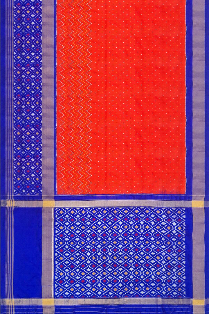 Ikat pure silk saree in  orange with small motifs