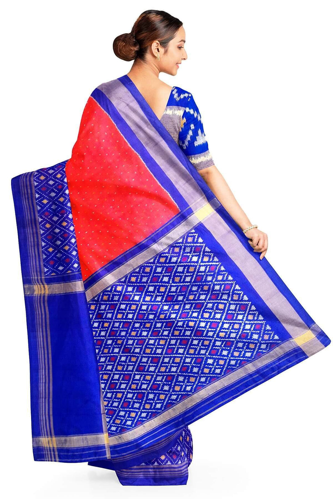 Ikat pure silk saree in  orange with small motifs