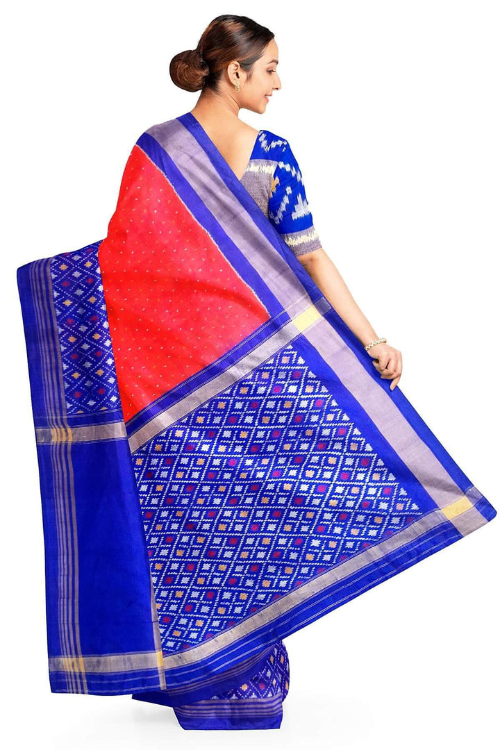 Ikat pure silk saree in  orange with small motifs