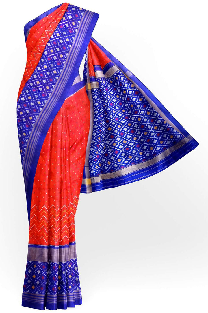 Ikat pure silk saree in  orange with small motifs