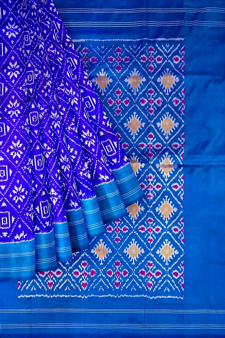 Ikkat pure silk saree in royal blue