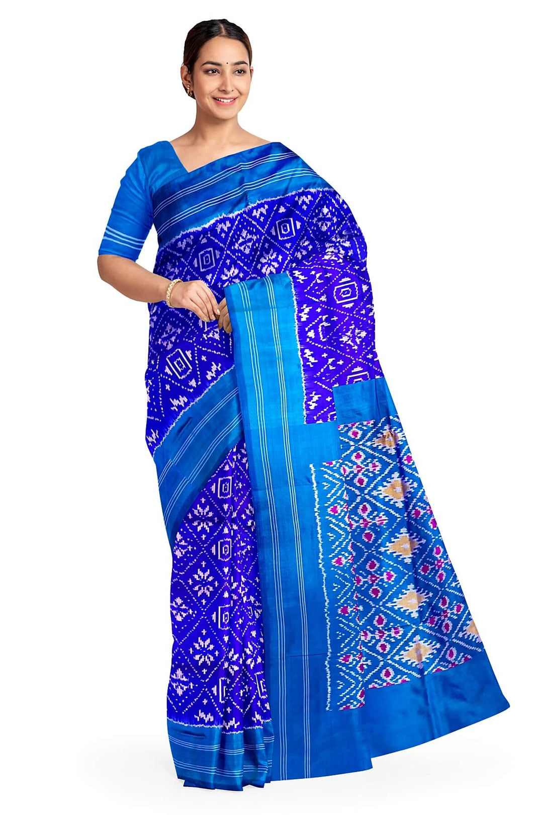 Ikkat pure silk saree in royal blue