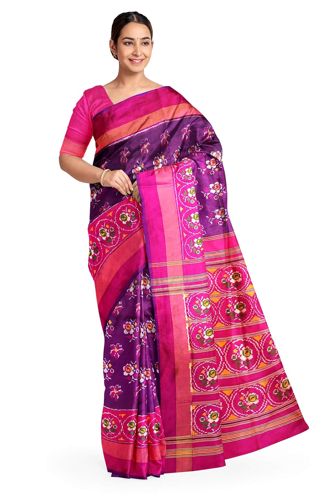 Ikkat pure silk saree in deep purple