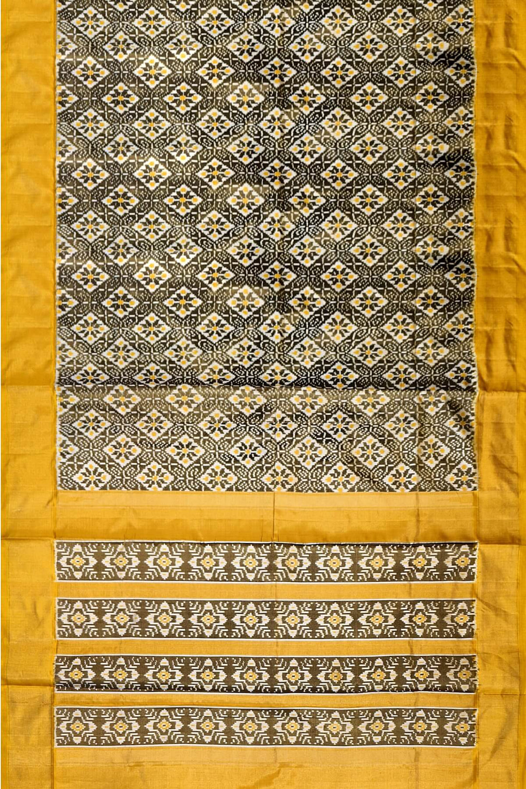 Ikkat  pure silk tissue saree in yellow & off white