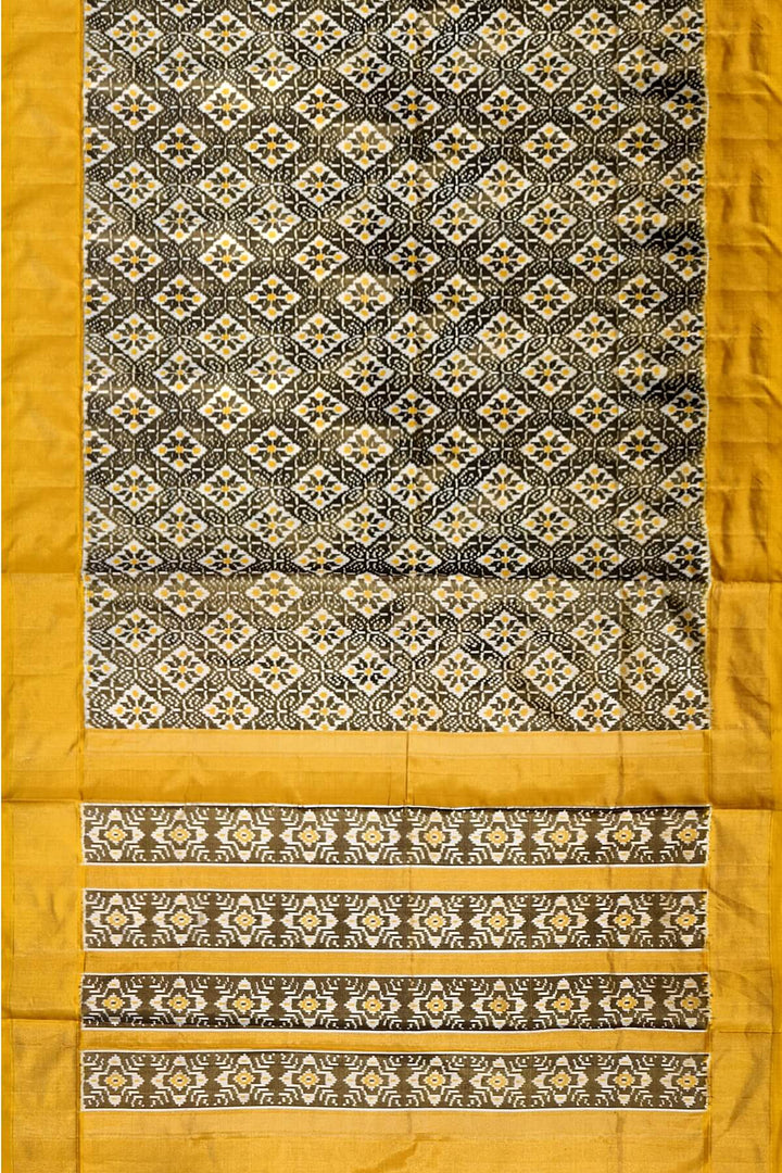 Ikkat  pure silk tissue saree in yellow & off white