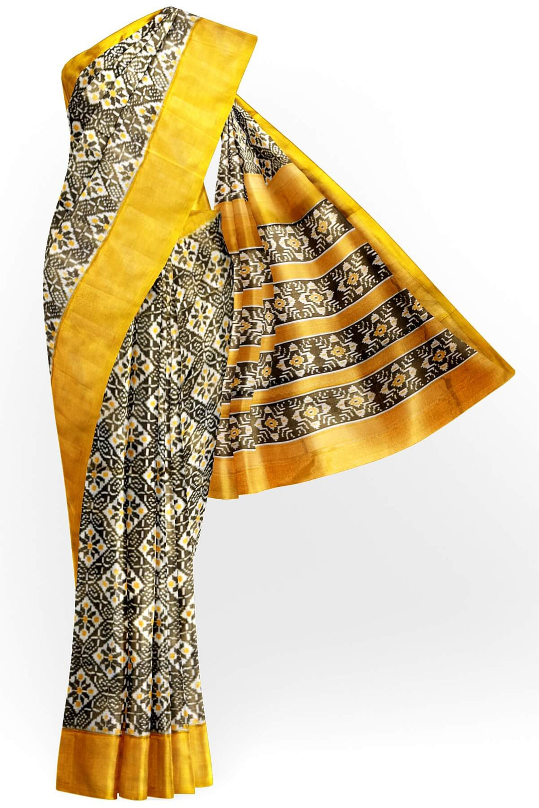 Ikkat  pure silk tissue saree in yellow & off white