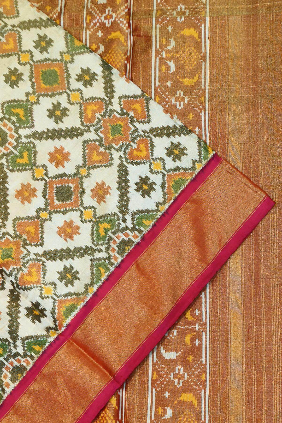 Ikkat silk tissue saree in off white