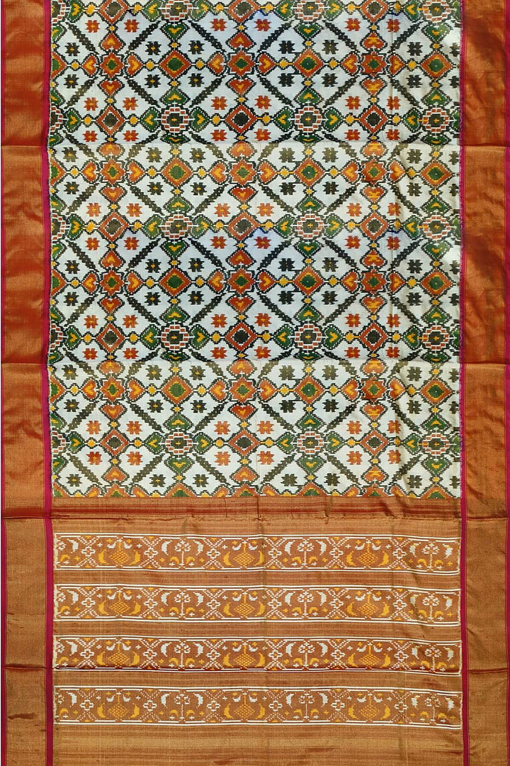 Ikkat silk tissue saree in off white