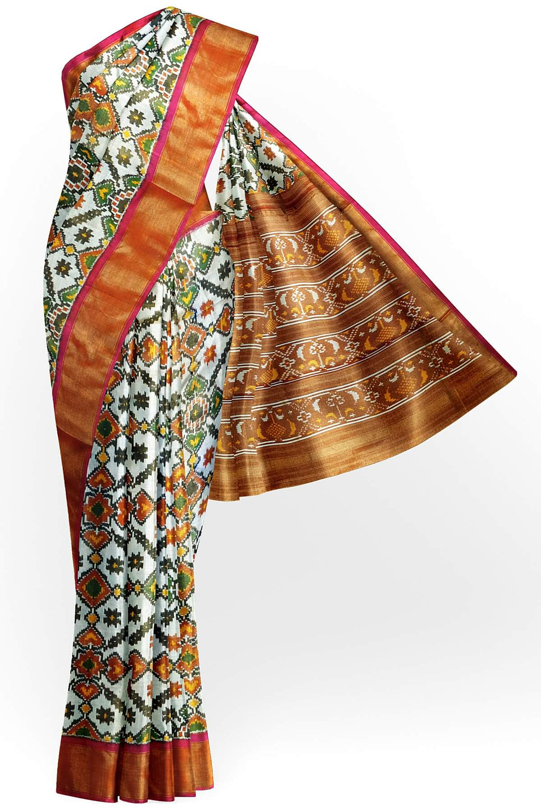 Ikkat silk tissue saree in off white