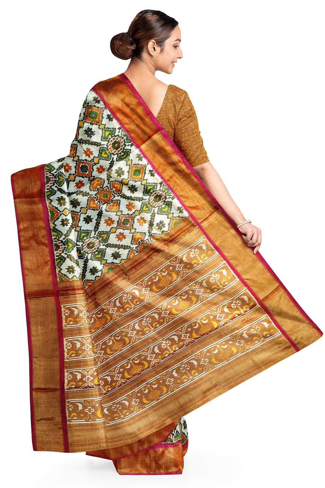Ikkat silk tissue saree in off white