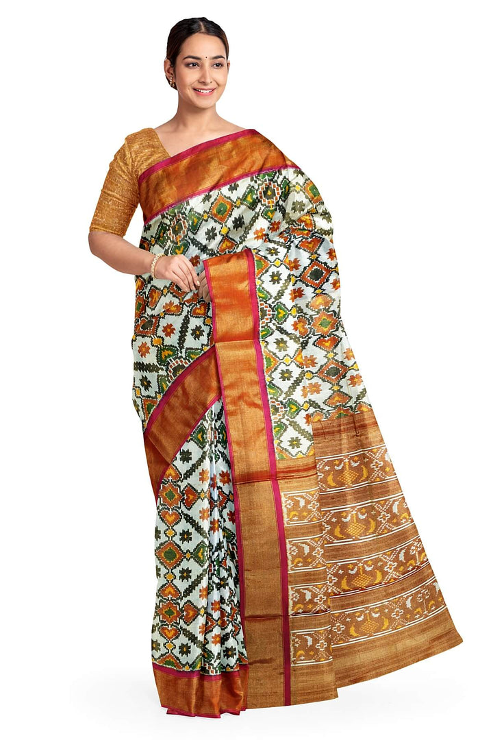 Ikkat silk tissue saree in off white