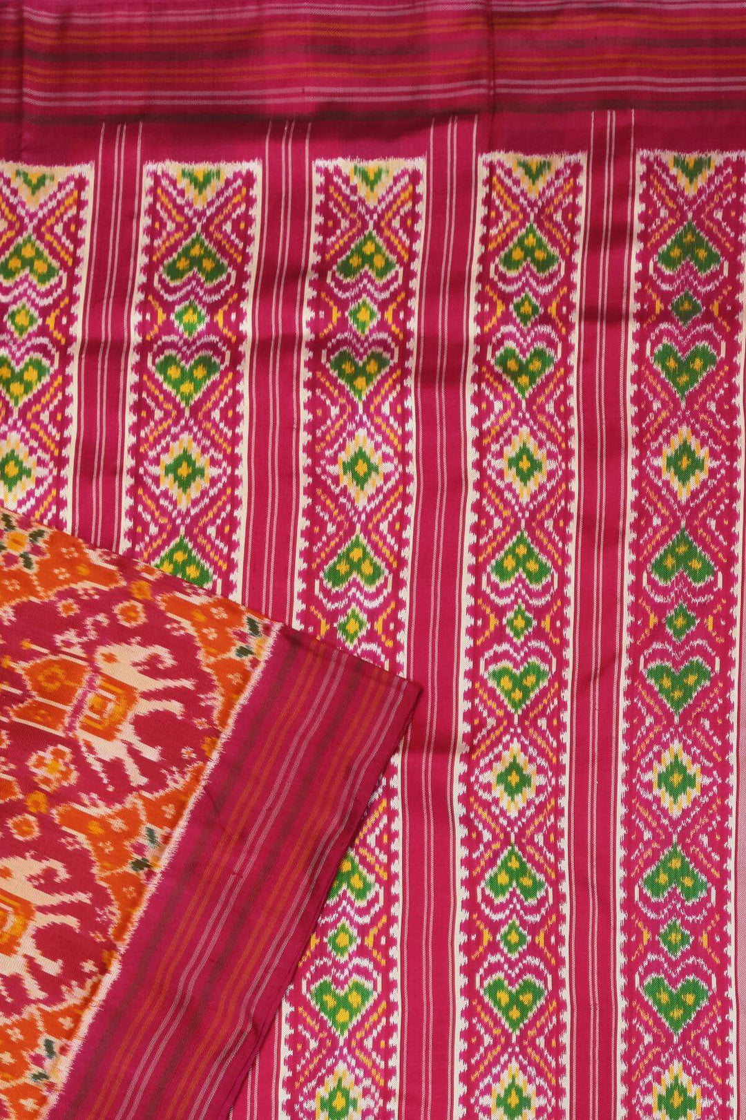 A twill weave ikkat pure silk saree in  pink