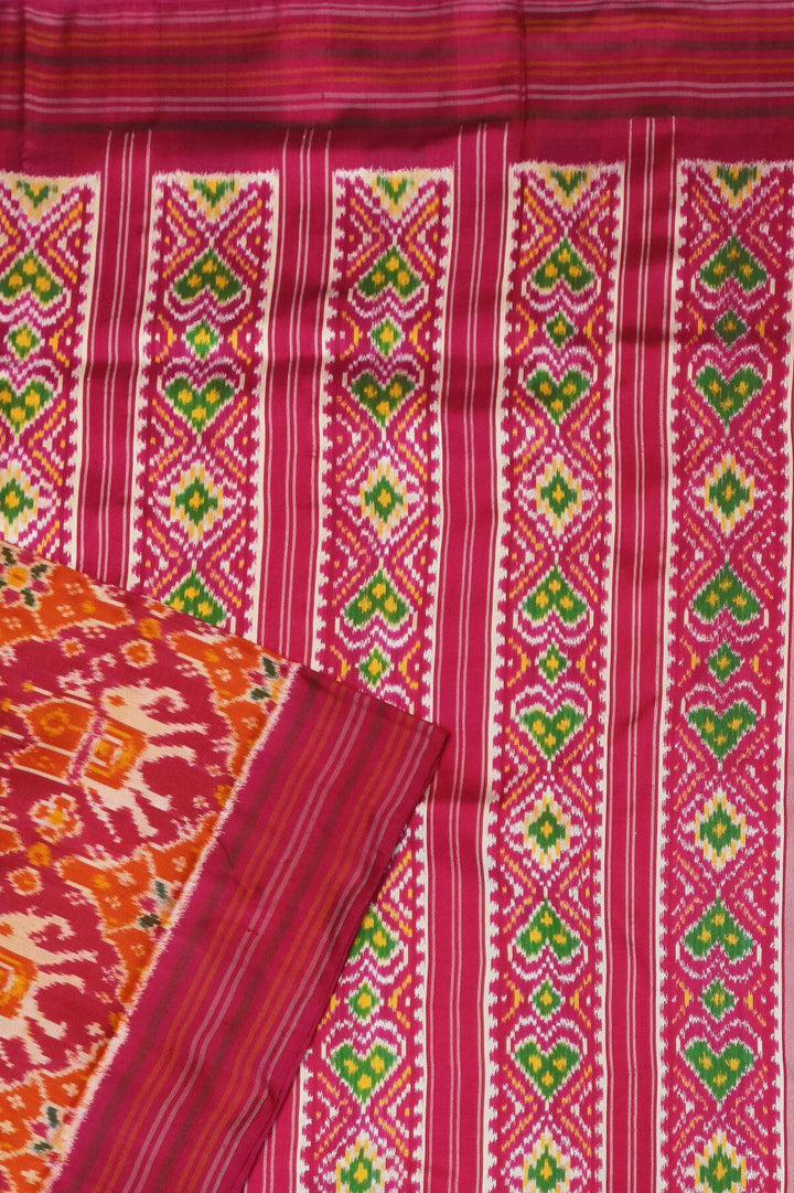 A twill weave ikkat pure silk saree in  pink