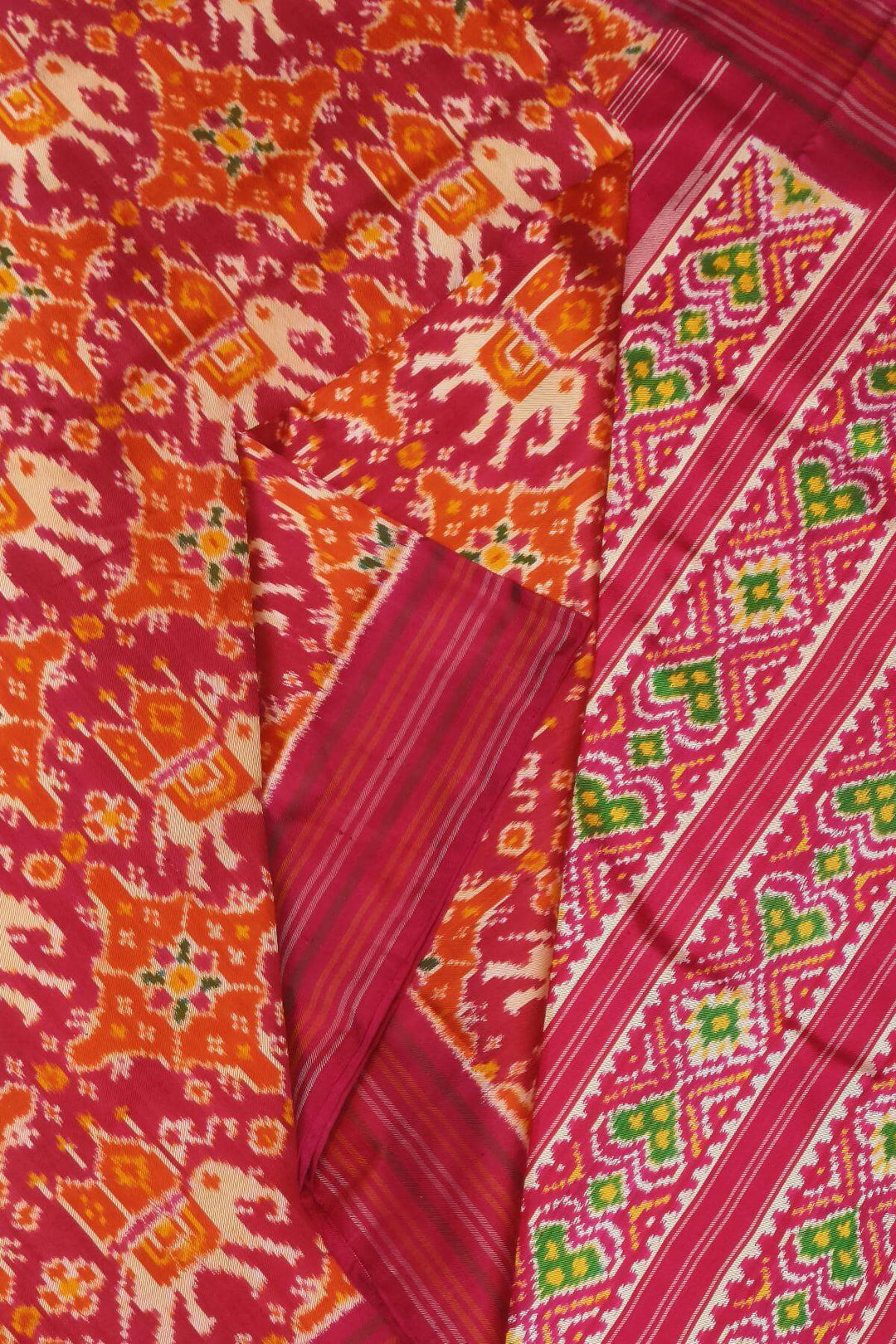 A twill weave ikkat pure silk saree in  pink