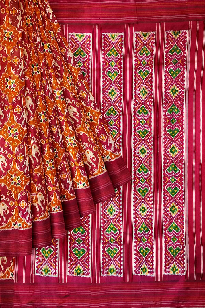 A twill weave ikkat pure silk saree in  pink