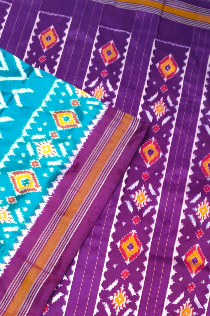 Handwoven Ikat pure silk saree in  zig zag pattern