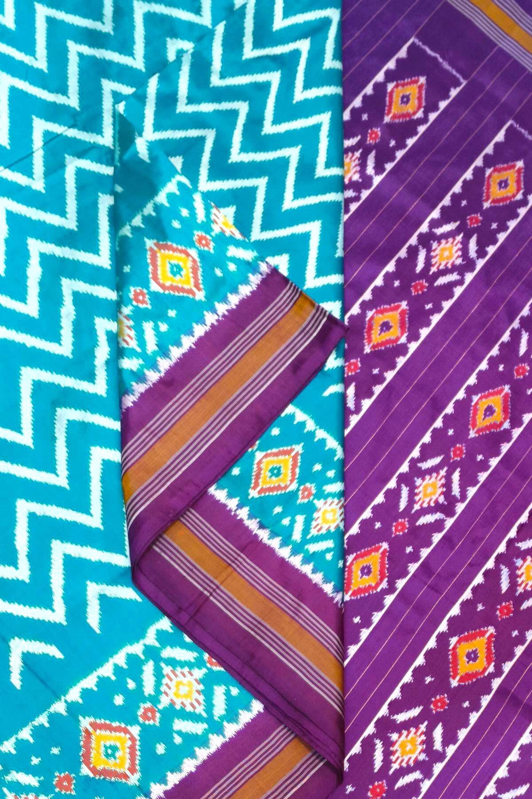 Handwoven Ikat pure silk saree in  zig zag pattern