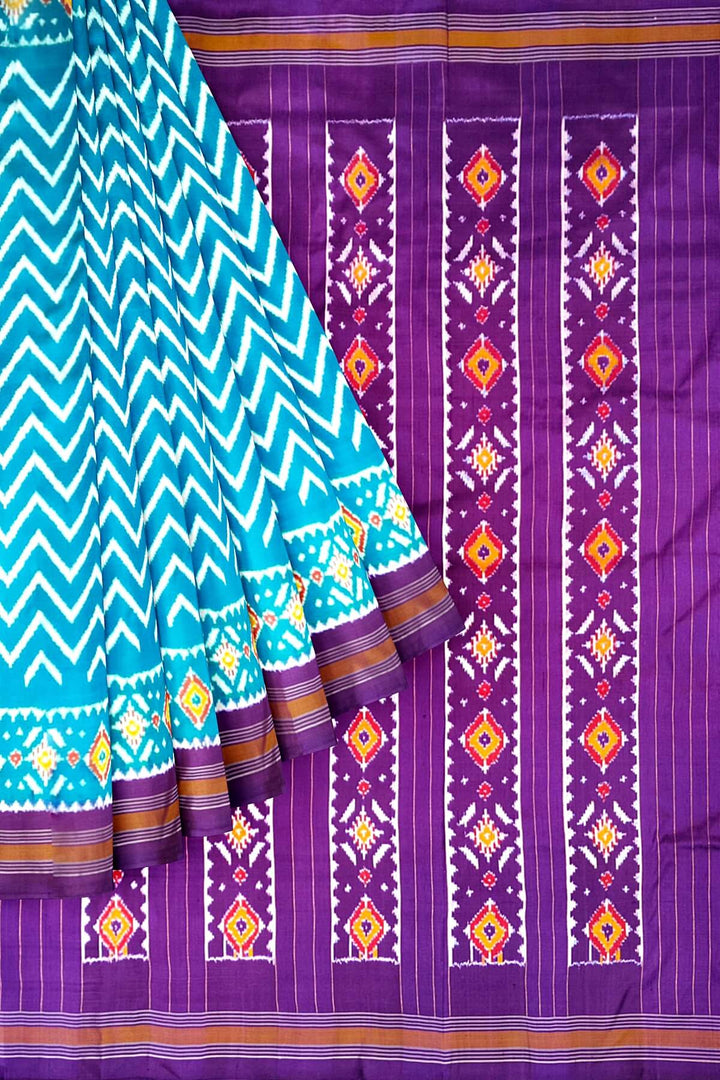 Handwoven Ikat pure silk saree in  zig zag pattern