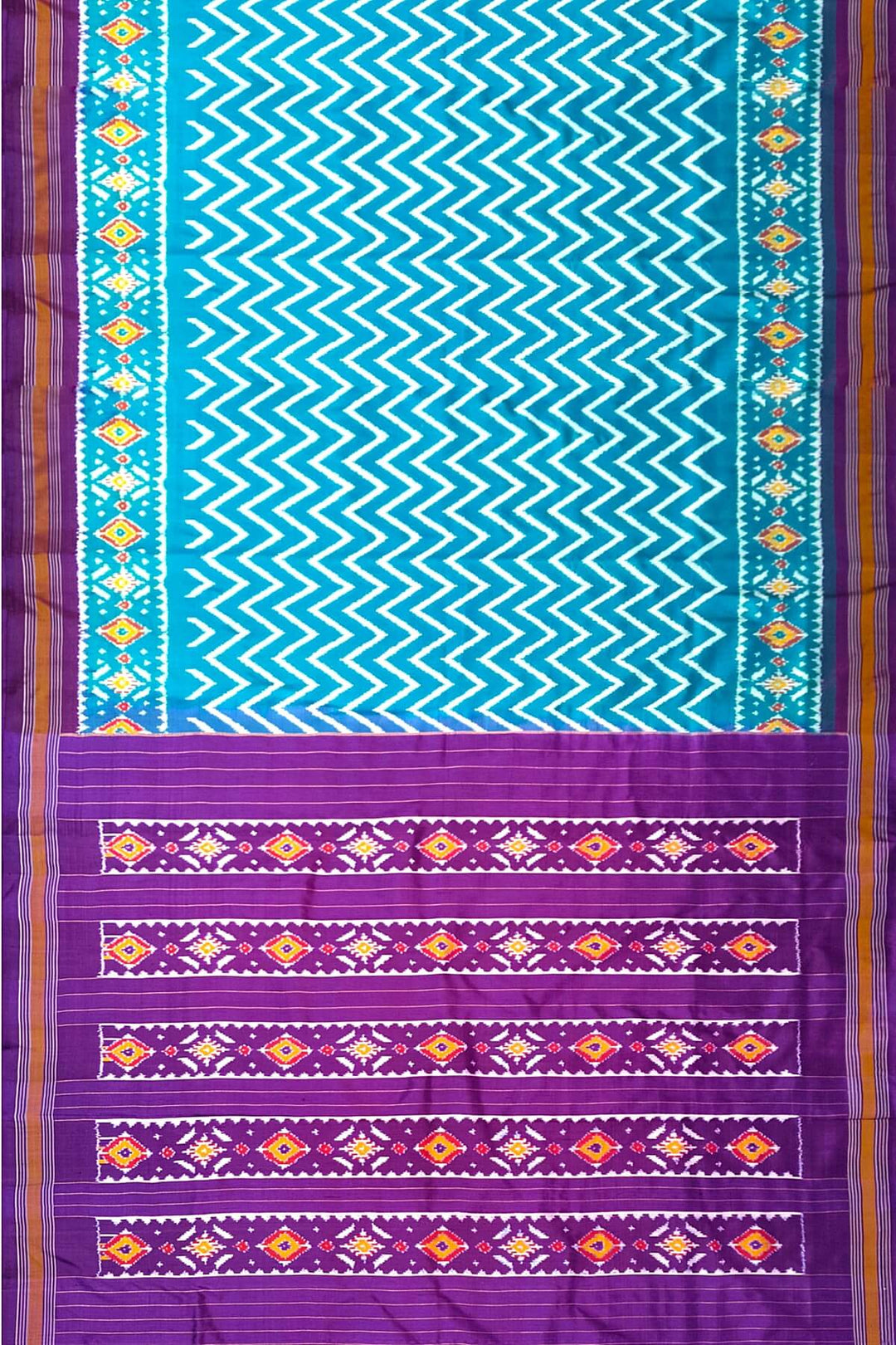 Handwoven Ikat pure silk saree in  zig zag pattern