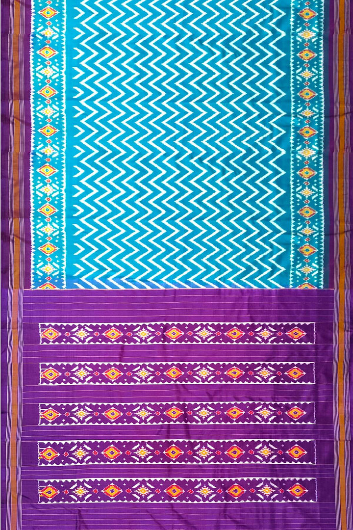 Handwoven Ikat pure silk saree in  zig zag pattern