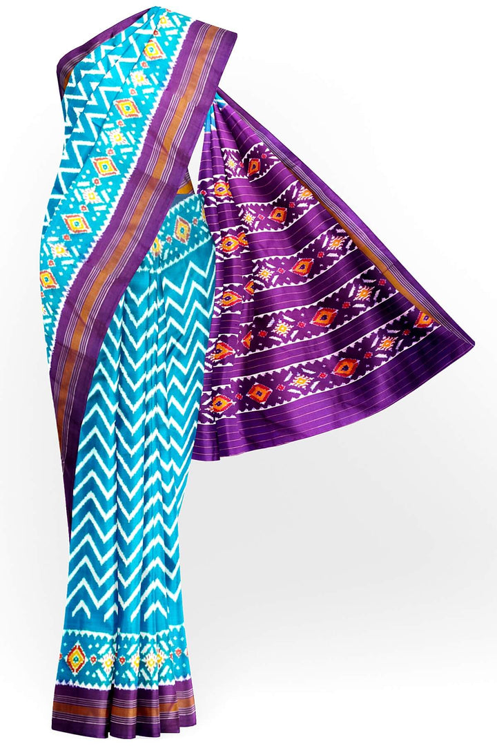 Handwoven Ikat pure silk saree in  zig zag pattern