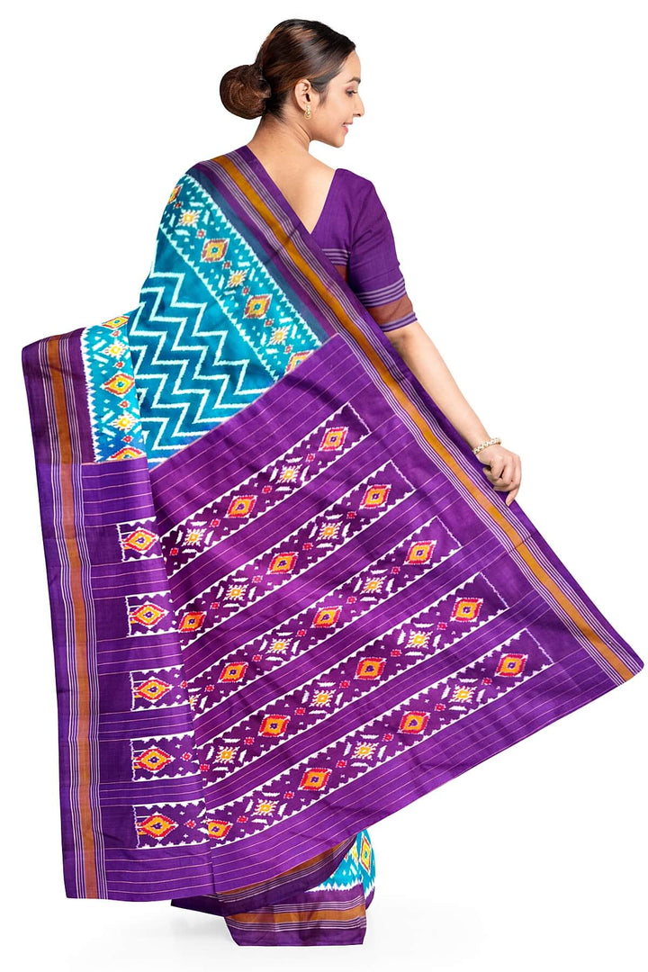Handwoven Ikat pure silk saree in  zig zag pattern