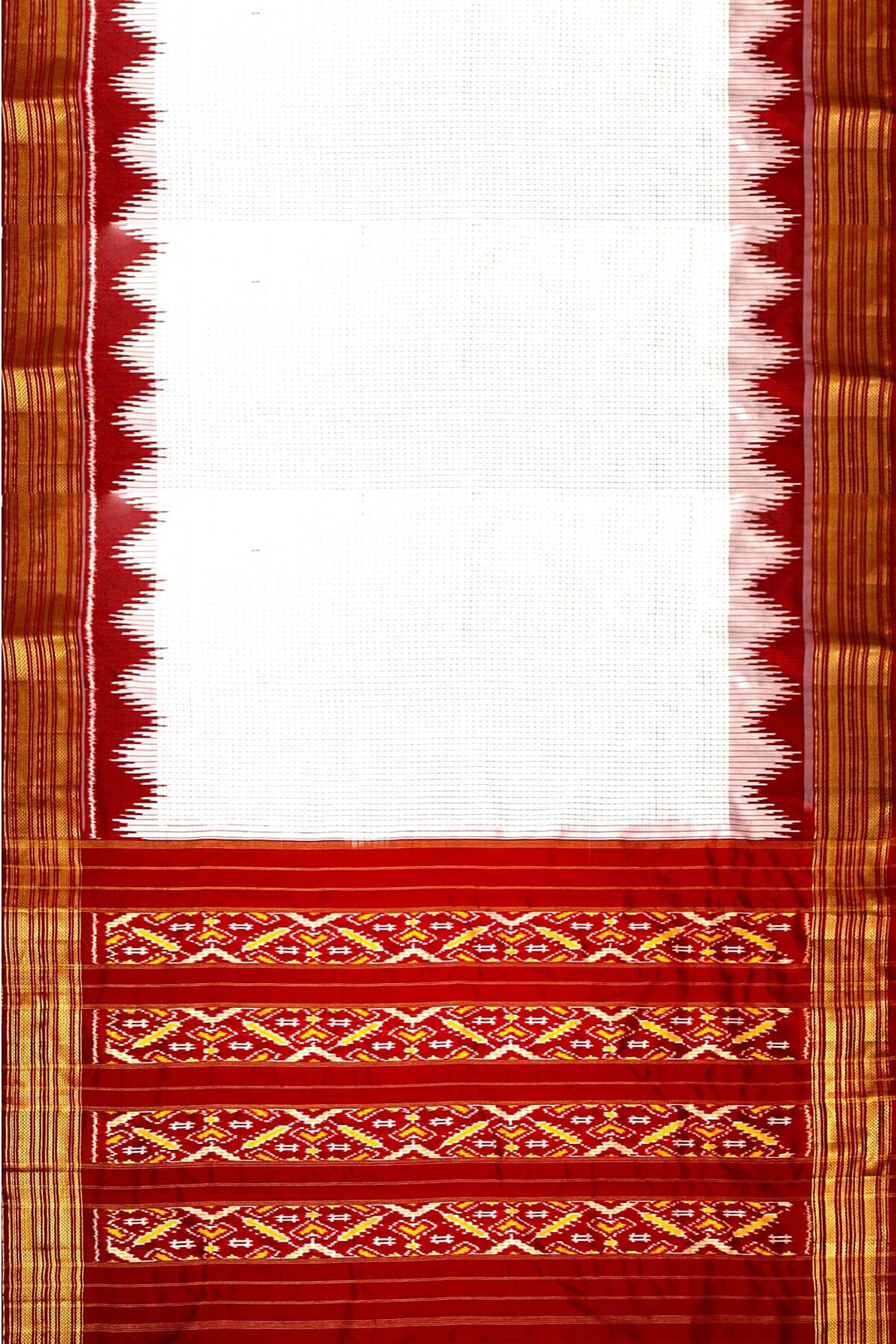 Handwoven Ikat pure silk saree in off white in  fine checks