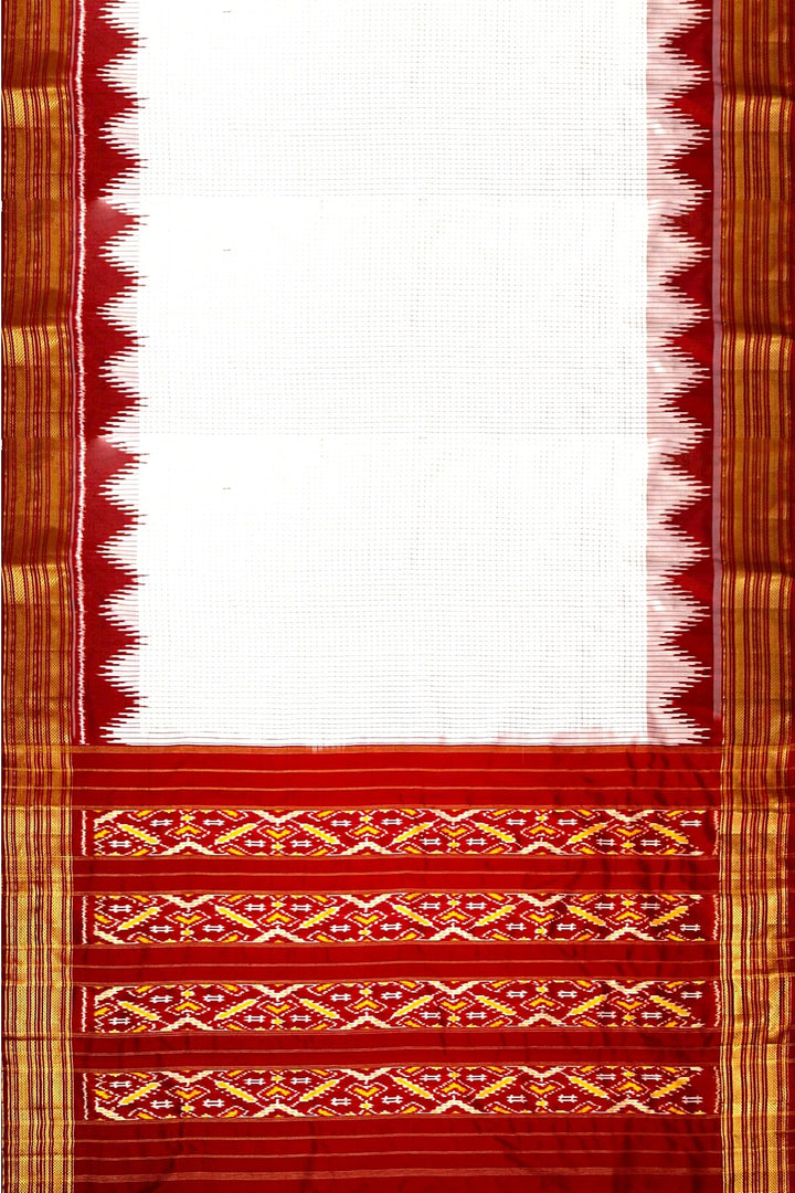 Handwoven Ikat pure silk saree in off white in  fine checks
