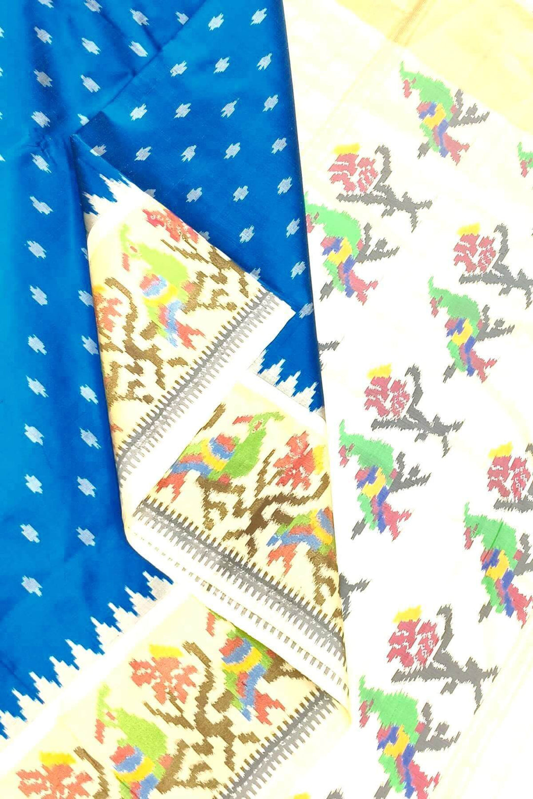 Handwoven Ikat pure silk saree in cobalt blue with small motifs