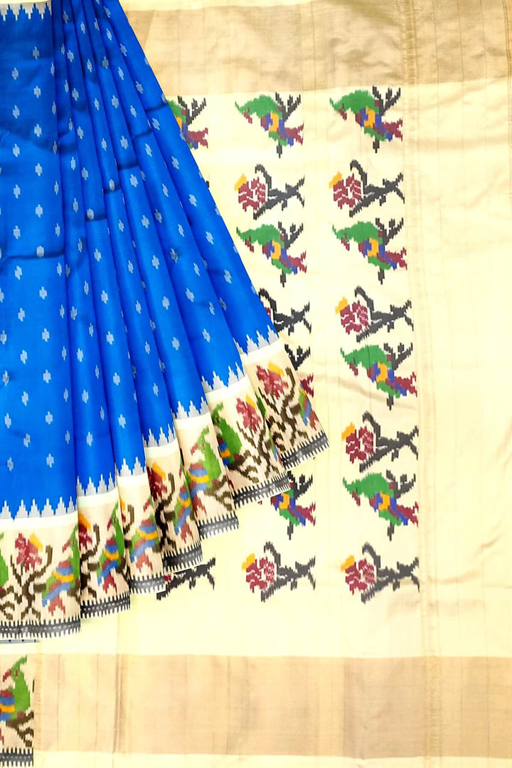 Handwoven Ikat pure silk saree in cobalt blue with small motifs